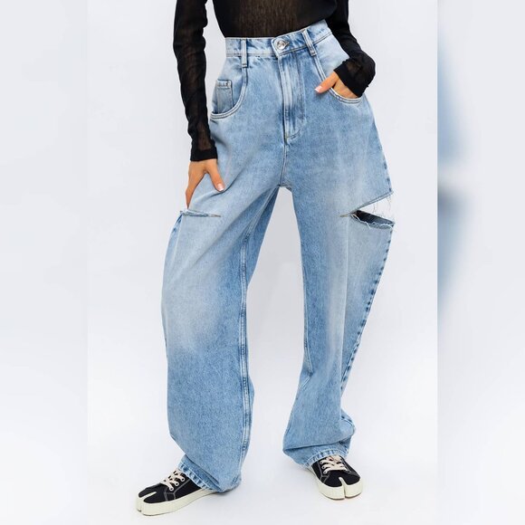 Maison Martin Margiela Denim - Maison Martin Margiela Light Blue Straight Leg Distressed Jeans